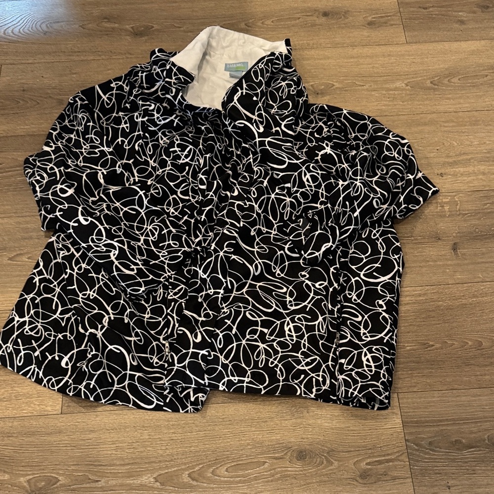 Liz & Me Black Jacket with White Abstract Scribble Print